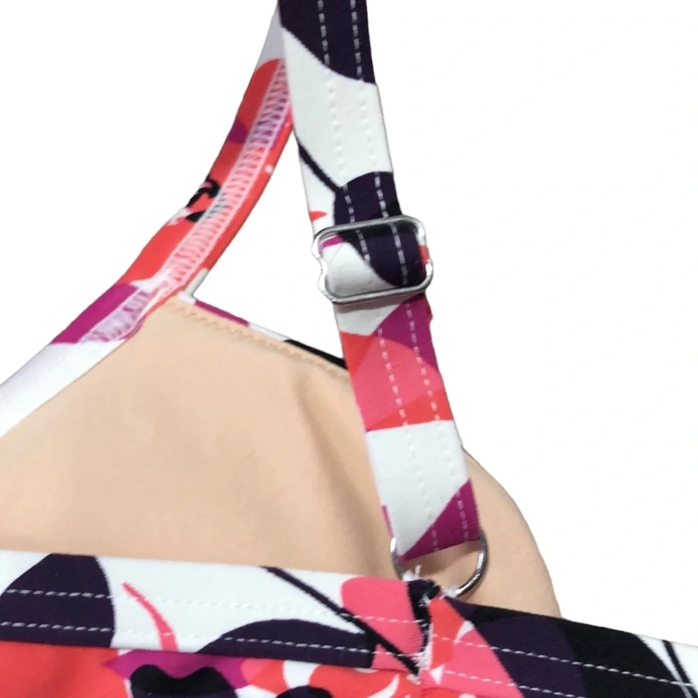 LANDS’ END | Women’s Floral Adjustable Gathered Front-Tie Ruched-Sides Bikini S